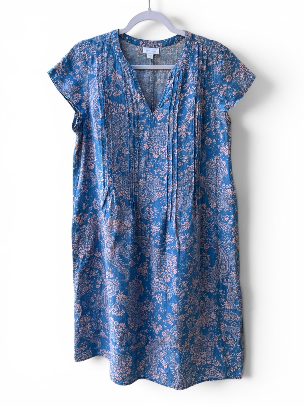 J. Jill Blue Floral Paisley Tunic Dress 100% Rayon Lined Pockets Size M
